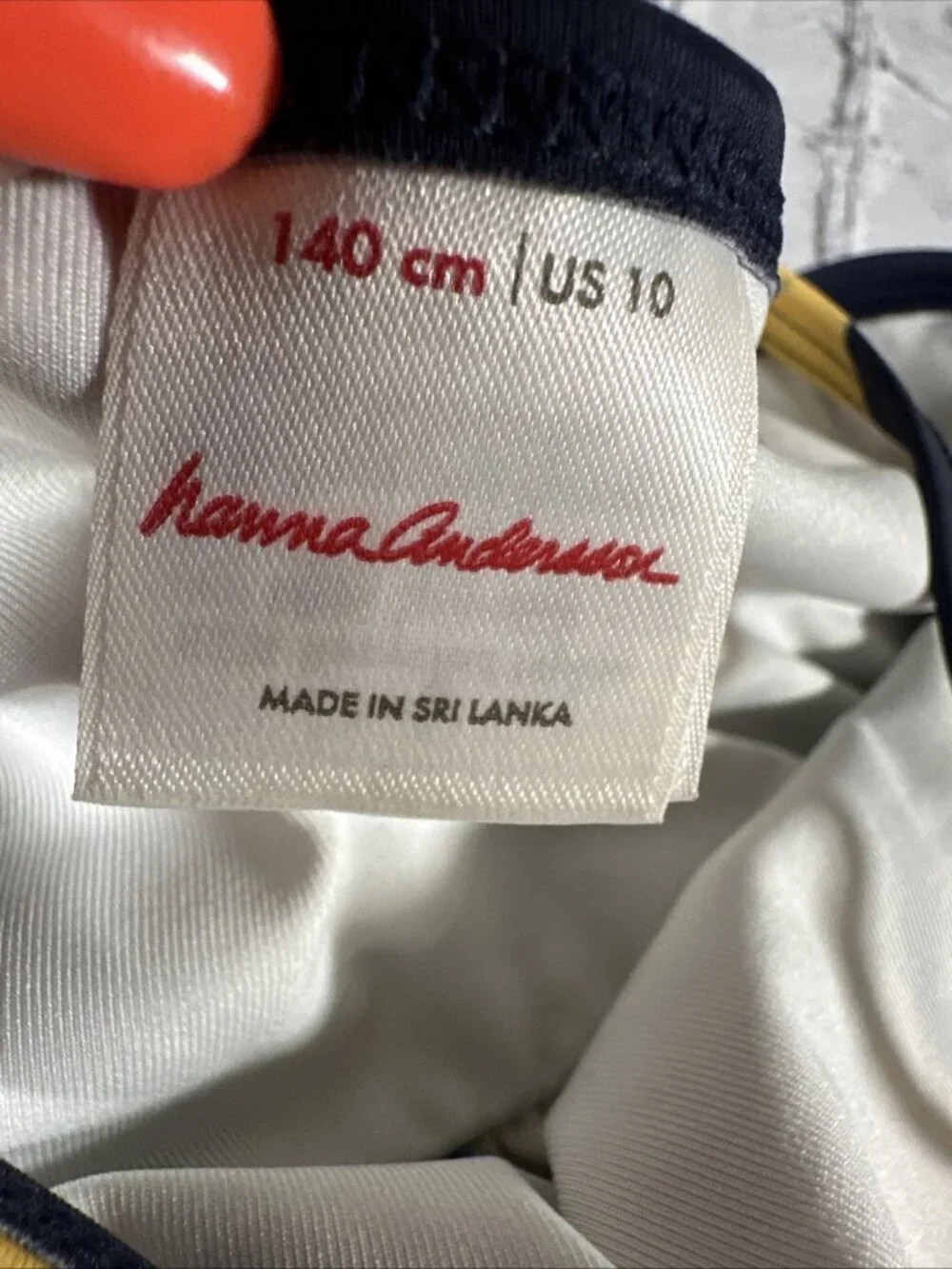 Hanna Andersson Lemon Tankini Swim Top Size 140 CM 10 Navy Blue Yellow Girls